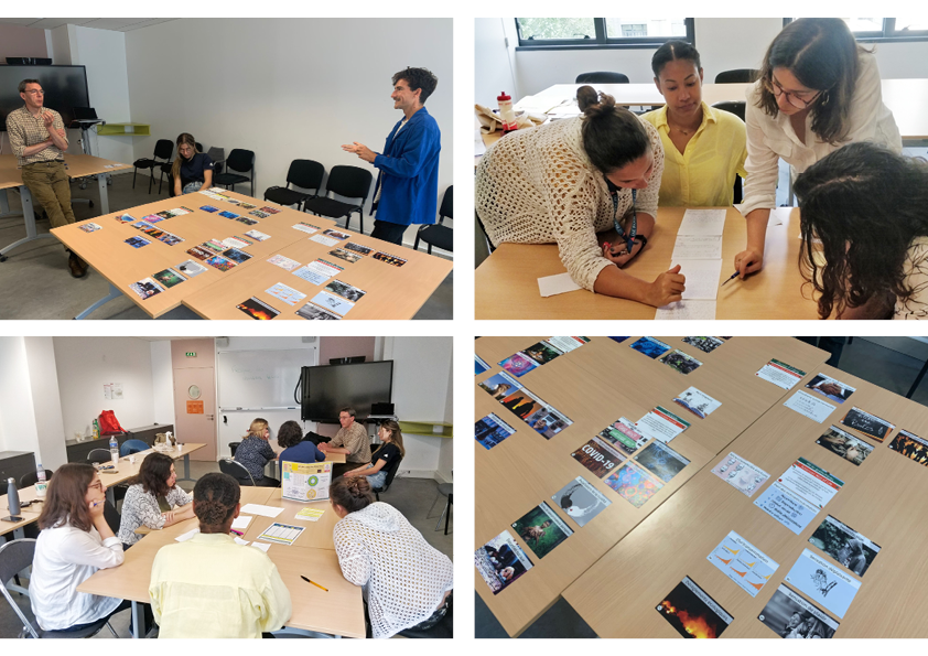4 photos avec des personnes autour d'une table et des cartes avec des photos dessus