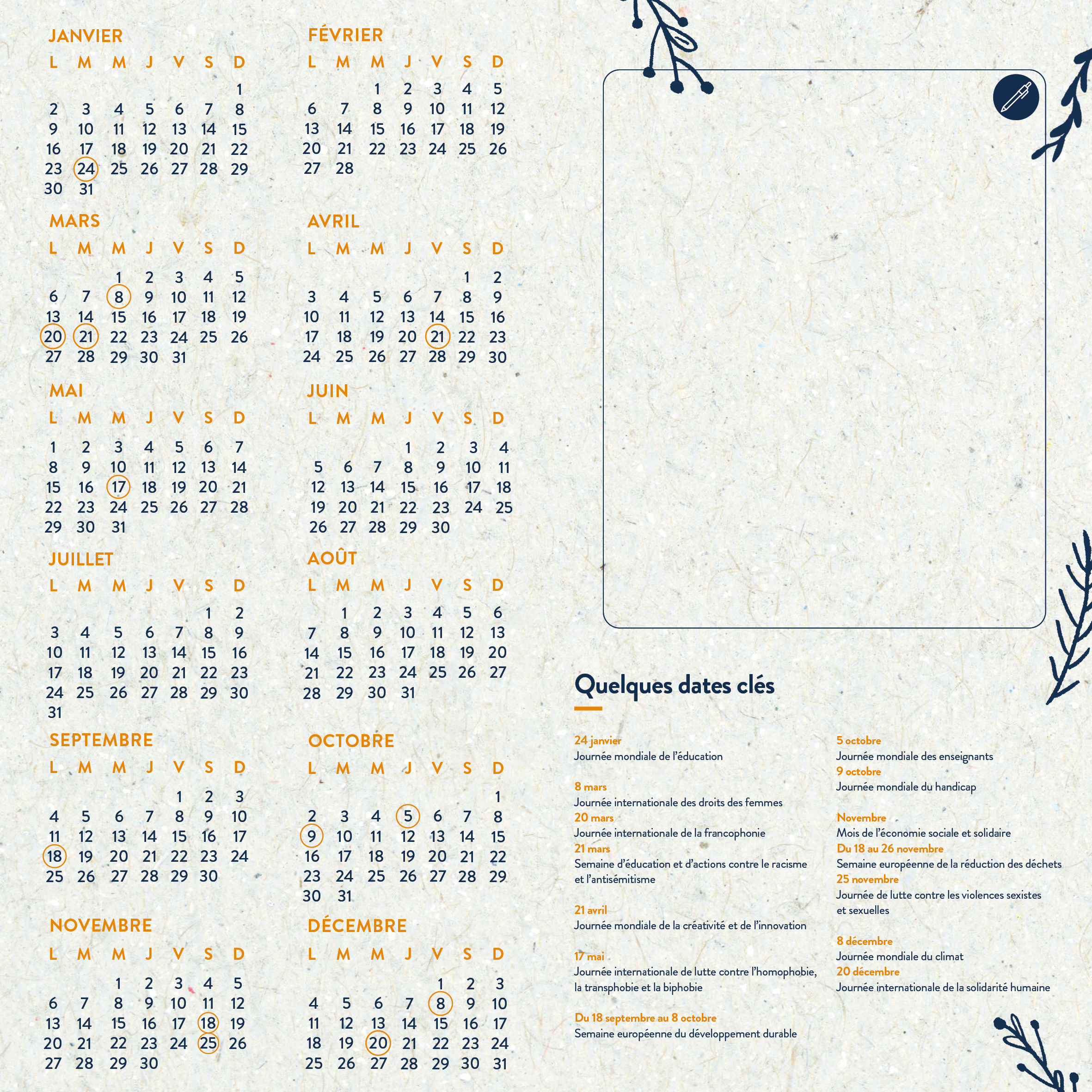 Calendrier carte de voeux