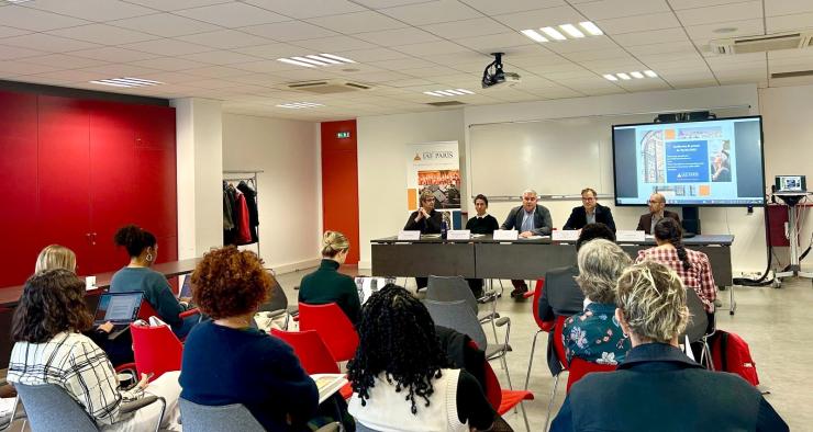 photos of people sitting on chairs with their backs to the camera, facing the directors and members of the executive committee