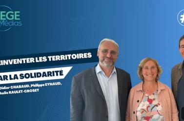 Didier CHABAUD, Nathalie RAULET-CROSET et Philippe EYNAUD sur fond bleu avec le titre de la thématique abordée