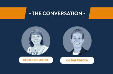 News with the picture of Valérie Zeitoun et Géraldine Michel in blck and white behing a blue background 