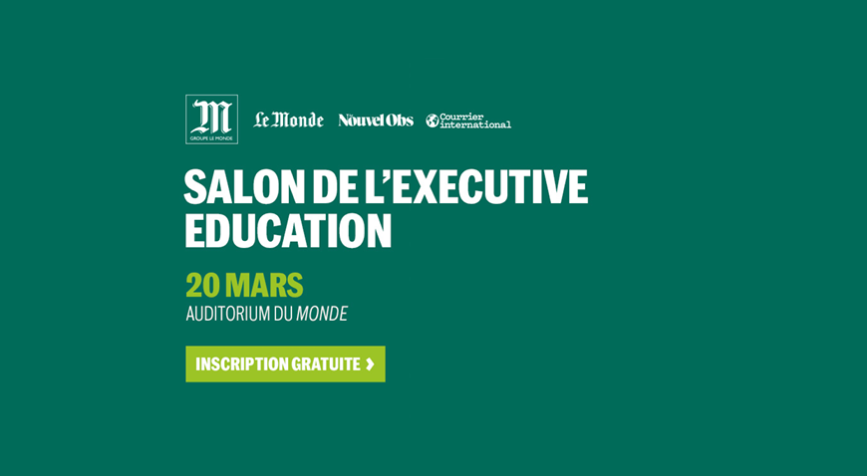Salon Executive Education avec fond vert foncé