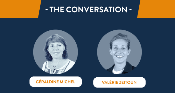 News with the picture of Valérie Zeitoun et Géraldine Michel in blck and white behing a blue background 